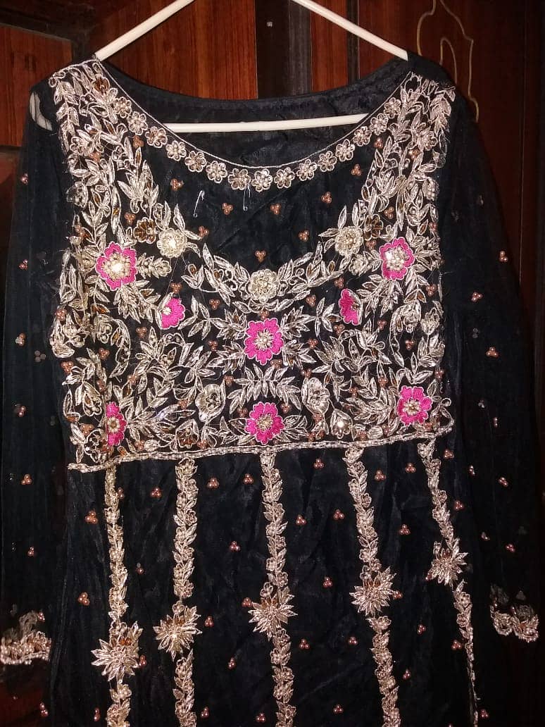 Black net maqsi with royal gold and rose embelished embriodery and 1