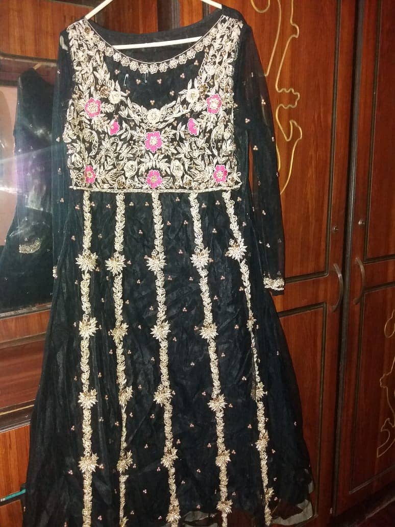 Black net maqsi with royal gold and rose embelished embriodery and 2