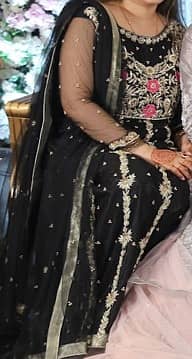 Black net maqsi with royal gold and rose embelished embriodery and 3