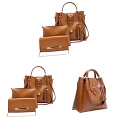 Women's PU Leather Plain Handbag, Pack of 3