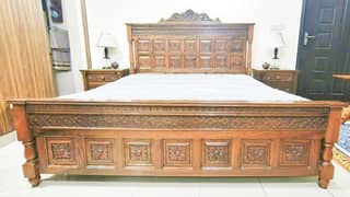 Walnut Wooden King Bed Set