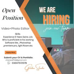 Photo+video  Editor Job Available