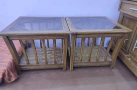 Pure Wooden Table Set 03 Piece with Glass Top New Condition