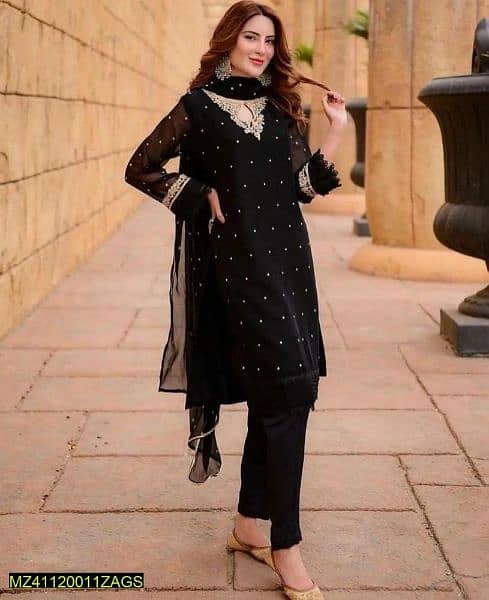 woman's stitched chiffon embroidered suit 0