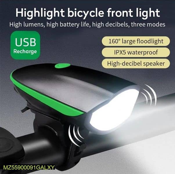 2 in 1 USB Rechargeable Bike Headlight And Bell 0