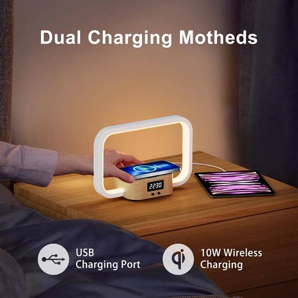 YAMYONE Bedside Lamp with Wireless Charger USB Charging 1