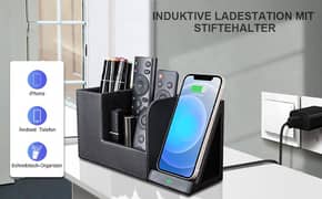 LADSTAG Pen Holder Desk Organser with Inductive Charging Station,