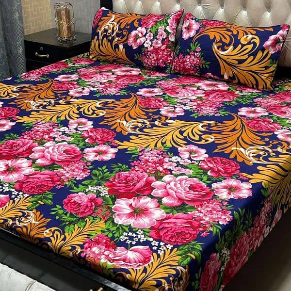 3 pieces cotton printed double bedsheets 8