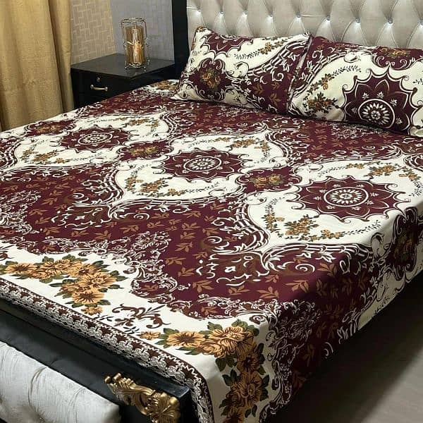 3 pieces cotton printed double bedsheets 12