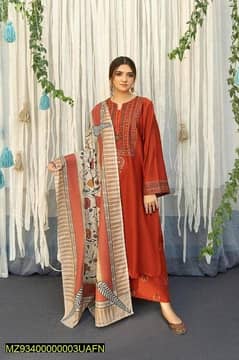 3 PCs woman's unstitched lawn embroidered suit