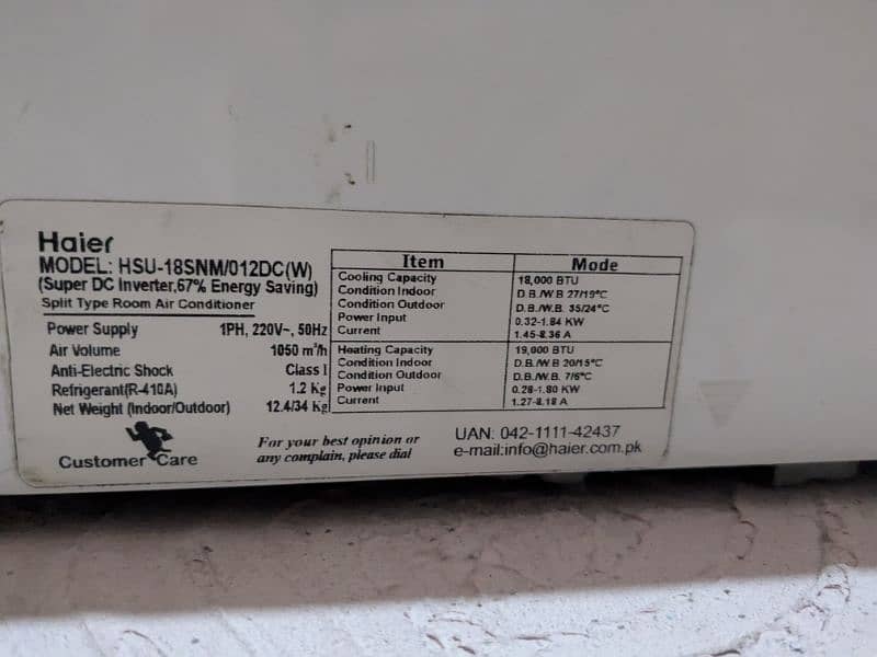 Haier 1.5 ton dc inverter AC also usable on solar for sale 2