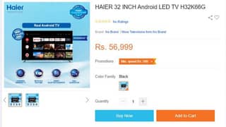 Haier 32 Inch Android Led Tv Model 32K66G Box Packed