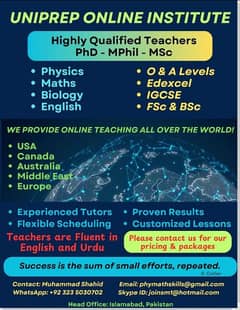 Online Tutors for O& A Levels Fsc B. sc Maths  Physics biology English