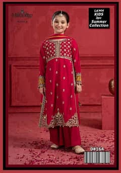 3 pcs suit | girl's dress | unstitched lawn |  embroidered suit