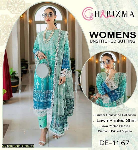 3 PCs Women's Unstitched Lawn Printed Suits 0