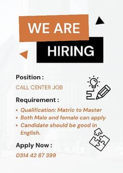 Urgent hiring for call center job both male& female