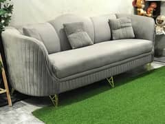 Gray Velvet 5 Seater Sofa Set