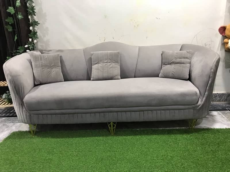 Gray Velvet 5 Seater Sofa Set 1