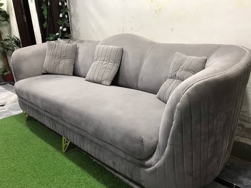 Gray Velvet 5 Seater Sofa Set 2