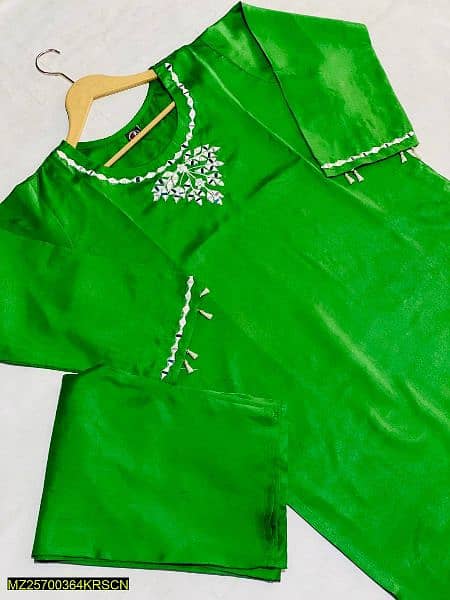 2 Pcs Woman stitched Katan Silk Suit 03011885904 0