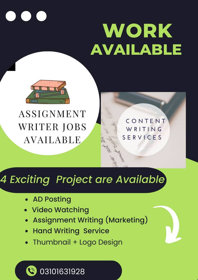 Assignmetn writing and ads posting work 0