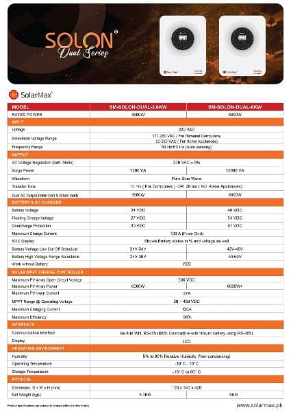 SOLAR MAX SM-SALON-DUAL-3.8kw/6kw 2