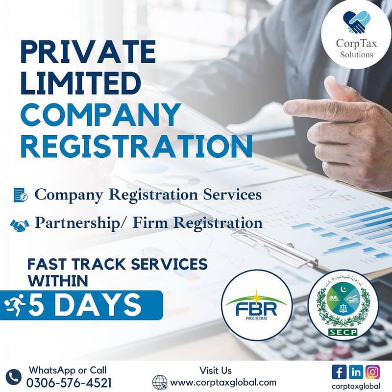 Company Registration | Tax Filer FBR | Income Tax Return | Sales Tax 5