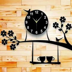 Hanging Cup with Tree Branch Wooden Wall Clock