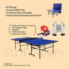 MDF Buttrfly Table Tennis Set 8 Wheels Standard Size 9x5 FT