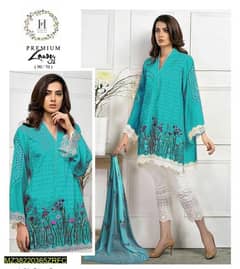 3 Pcs Women's Unstitched Lawn Embroidered Suit