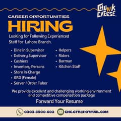 We're Hiring Experienced Staff for Our Restaurant's Lahore Branch. 0