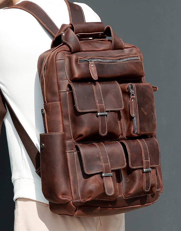 Original Leather Backpack | School College Laptop TravelBrifcases Bag 4