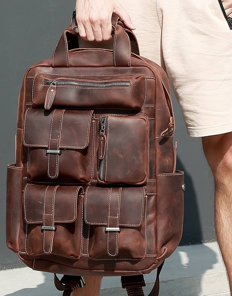 Original Leather Backpack | School College Laptop TravelBrifcases Bag 7