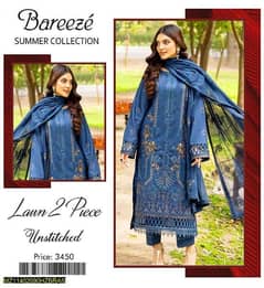 2 Pcs Women unstitched lawn embroidered suit