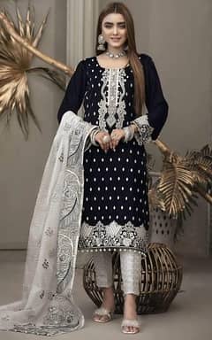 3 pcs women’s unstitched Embroidered Lawn suit 0