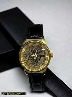 Men watch/leather strap watch/skeleton dial watch