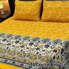 3 pcs crystal cotton printed double bedsheet colour mustard