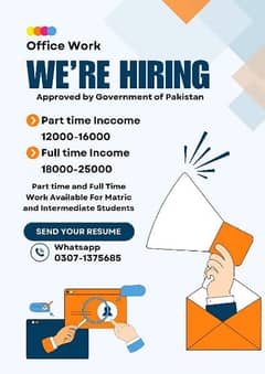 Sargodha Part time & Full time office work available for Male/female