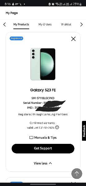 Samsung S23FE official PTA 8/256 in Warranty 0