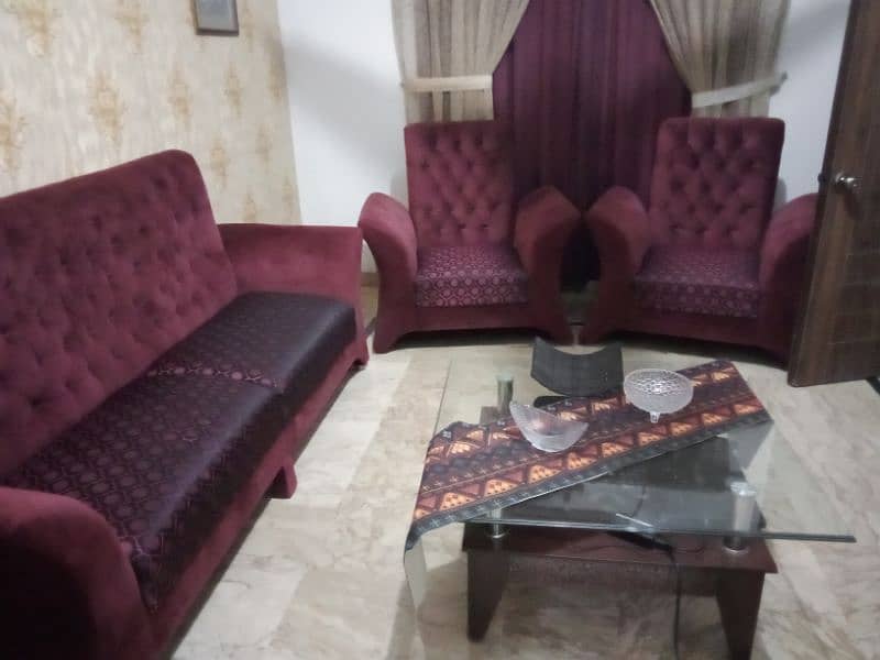 7 seater sofa set ,table , curtains 6