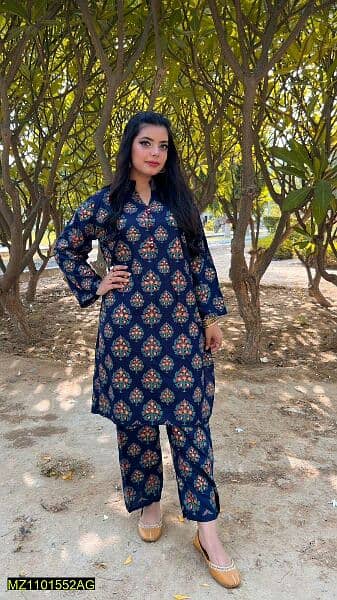 2 piece linen stitched suit for women 0