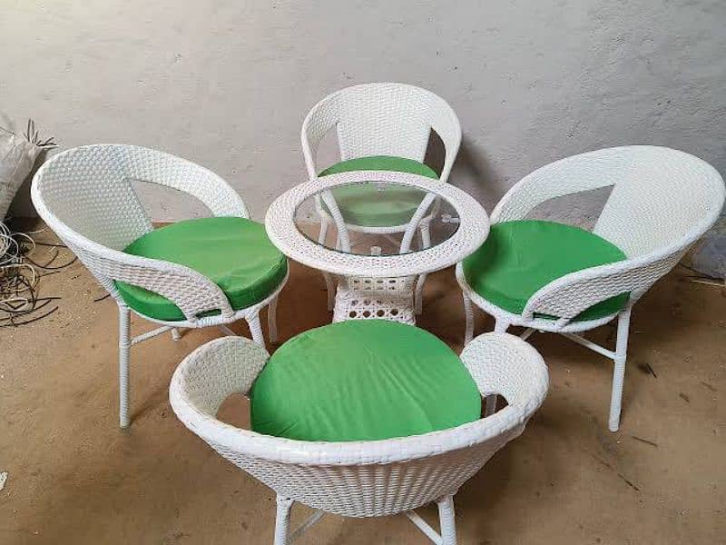 new rattan dining table sets 4 chairs 1tables in green and white 1