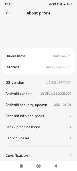 redmi 13c 1 hand , with box. 6