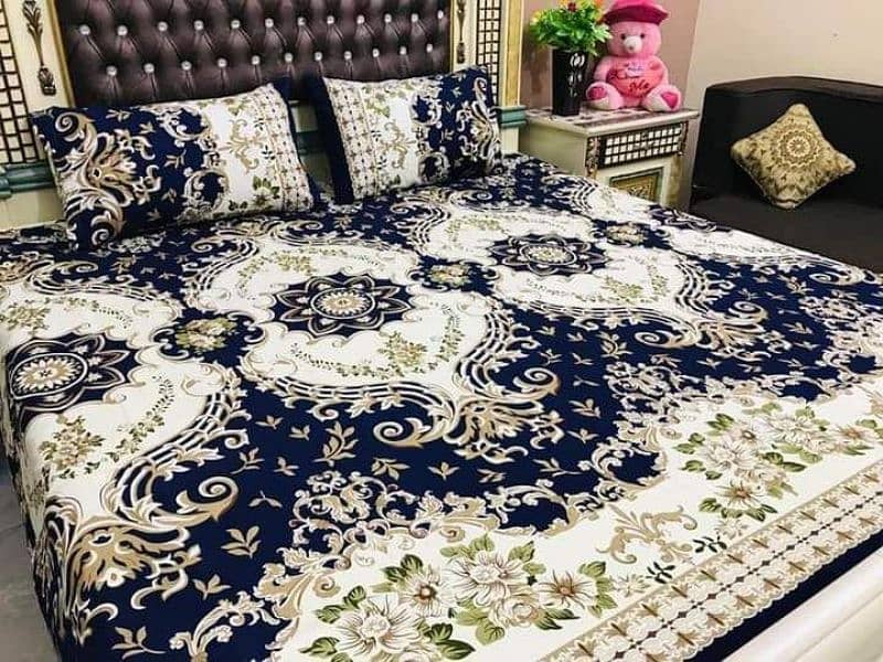 3 pcs cotton printed double bedsheets 0