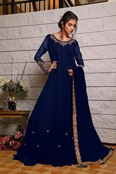 women stitched chiffon zari embroiderd maxi