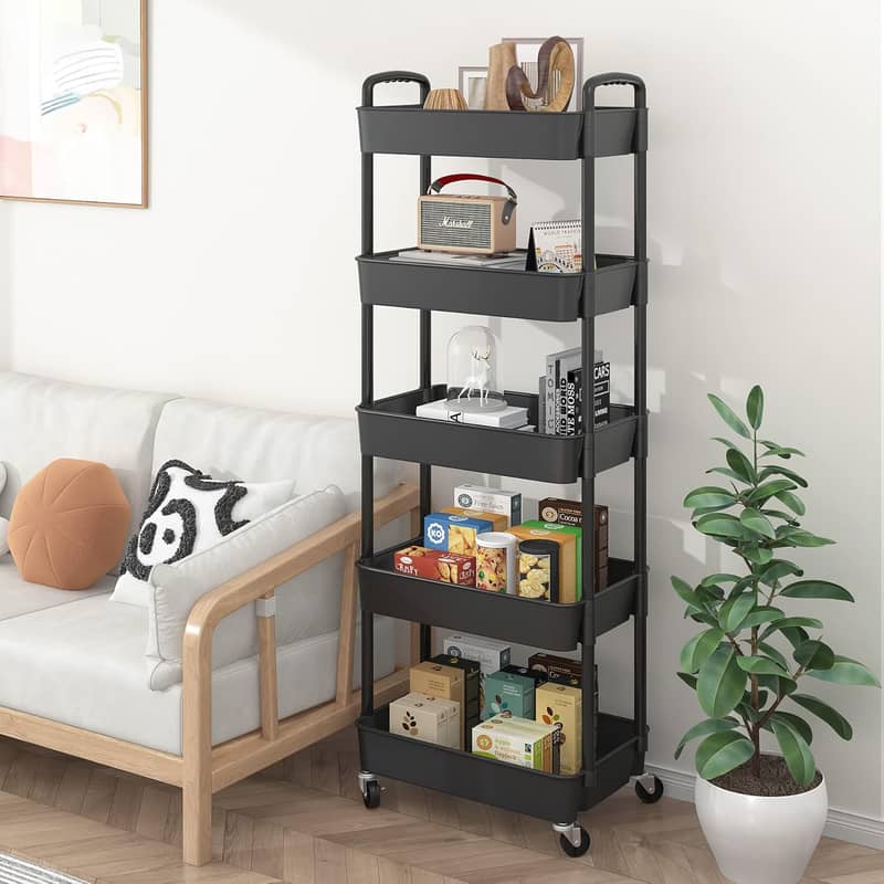 Extra Tall Rolling Cart with Wheels, Narrow Organizer Rack Black 1