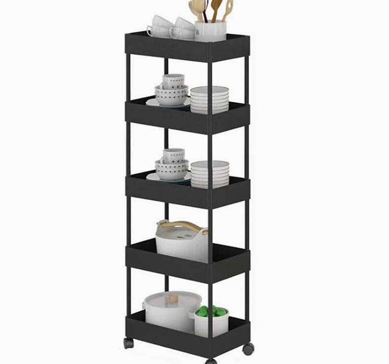 Extra Tall Rolling Cart with Wheels, Narrow Organizer Rack Black 7