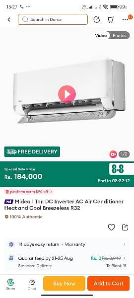 Brand new 1 ton DC Invertor Midea AC heat & Cool Wifi AC 3