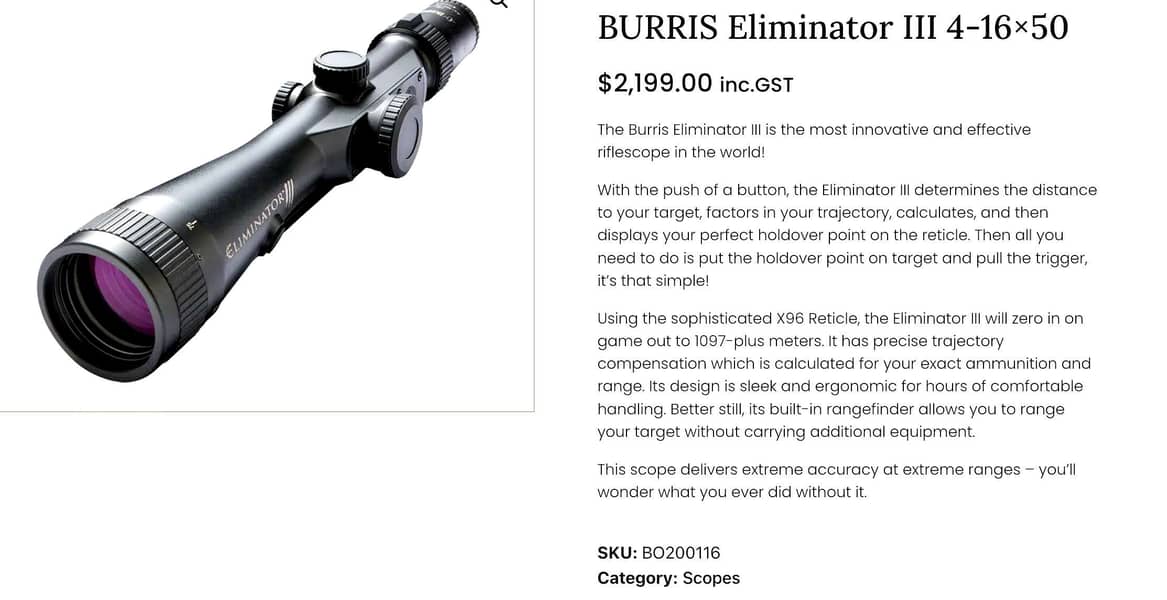 Burris Eliminator 3 Laser Eliminator Rifle Scope Lazer Range Hunt 2