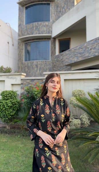 2pcs women's Stitched Linen Printed shirt And trouser 2